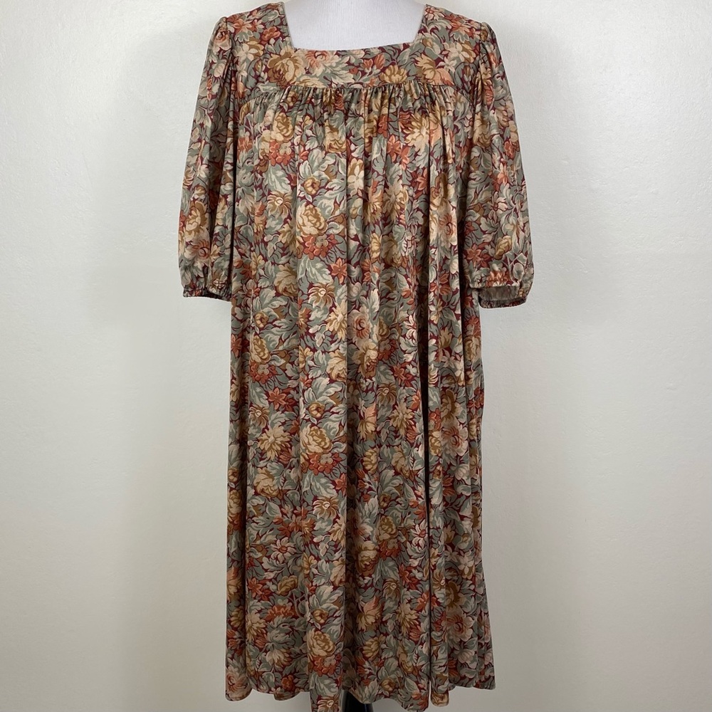 Vintage Jaylan Fall Floral Print Midi House Dress